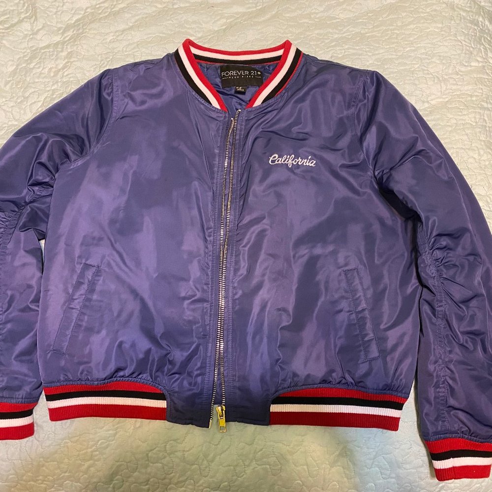 Forever 21 Bomber Jacket Tiger California Blue Women's Plus Size 2XL
